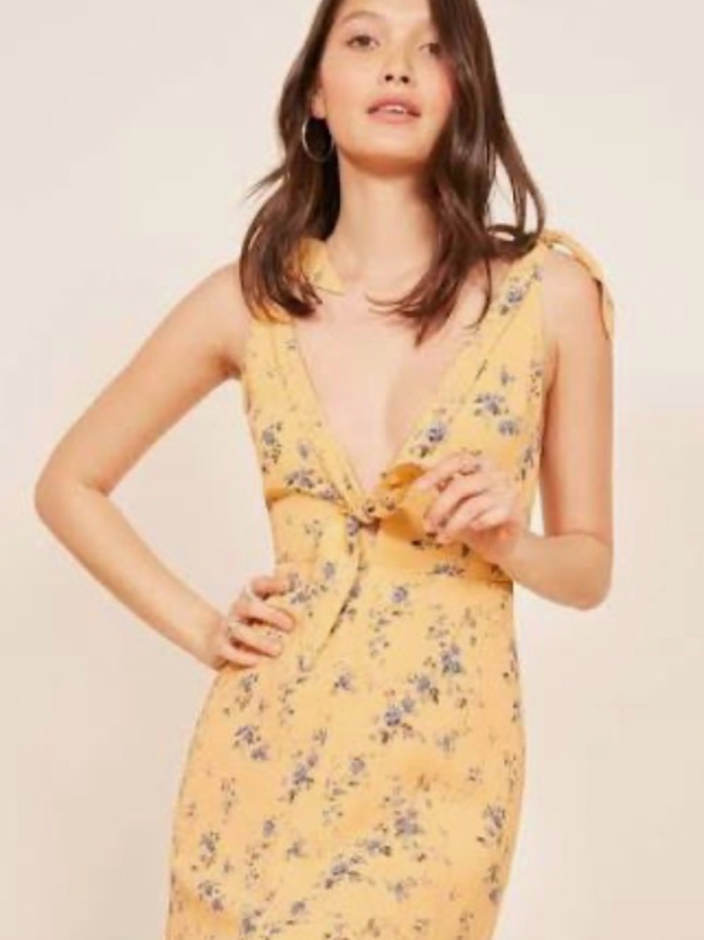 Reformation Harper Midi Dress - Yellow Floral Tie-Front Midi Dress